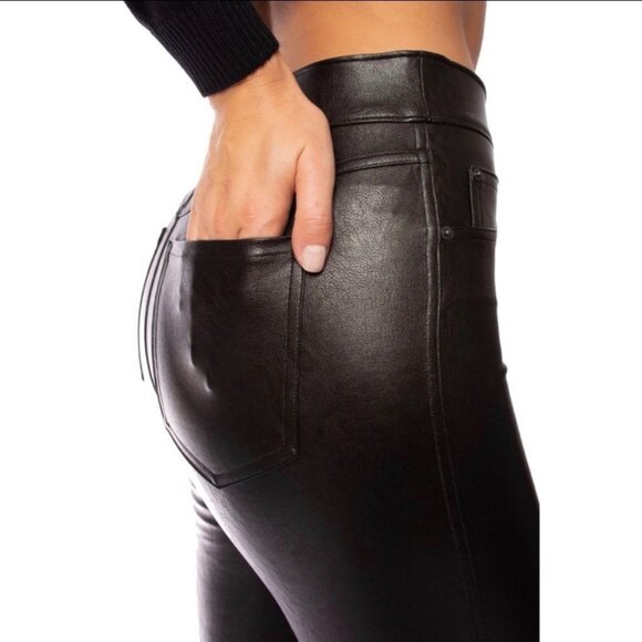 SPANX Leather-Like Ankle Skinny Pant Luxe Black Size XL Tall - Picture 3 of 10